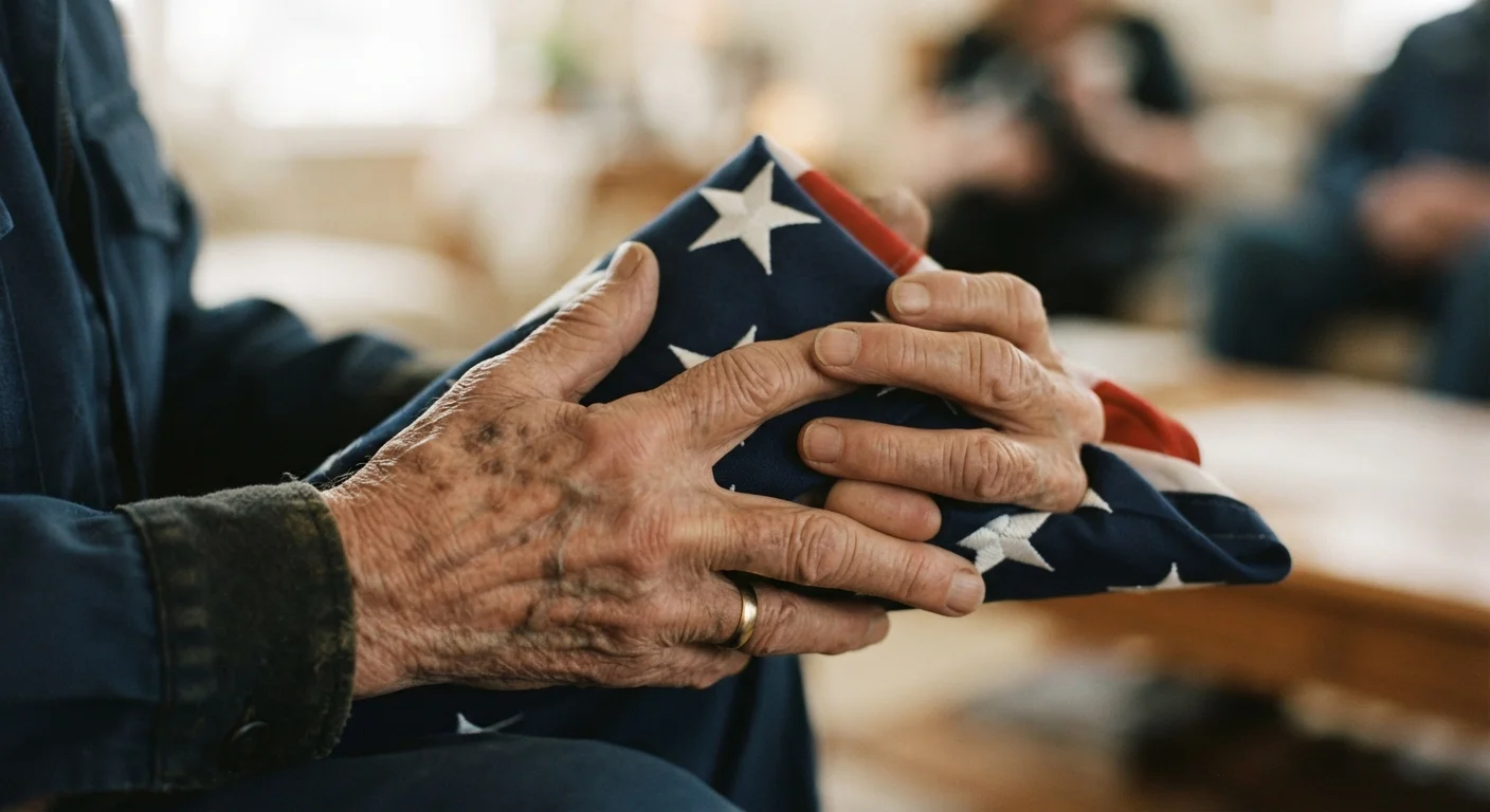 Weathered hands holding a folded American flag, representing veteran service and recognition